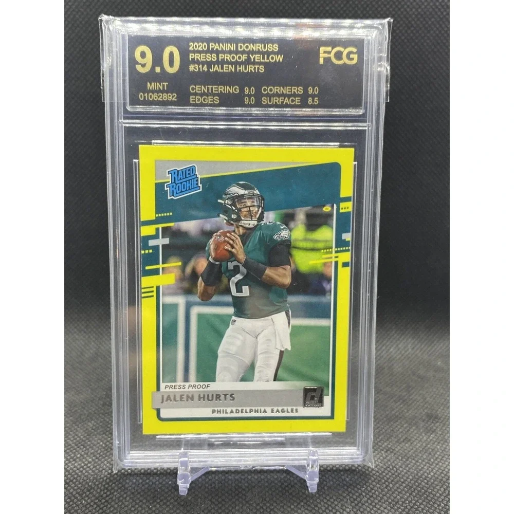 2020 Panini Donruss Rated Rookie JALEN HURTS PRESS PROOF YELLOW #314 FCG MINT 9